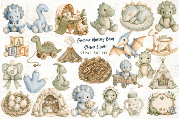 Download Dinosaur Nursery Baby Shower Clipart - Premium Bundle